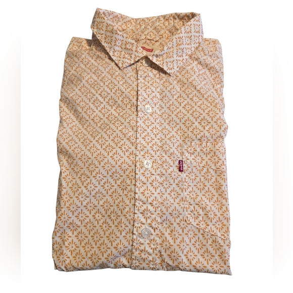 Levi's White & Orange Print Casual Short Sleeve Buttonup Pocket Slimfit Shirt M - Picture 1 of 7